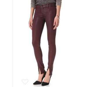 J Brand burgundy coated skinny jeans